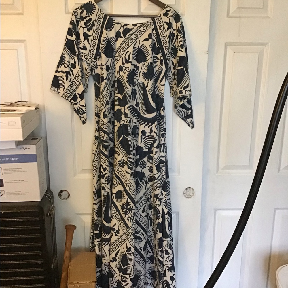 60’s kaftan printed dress blue and white